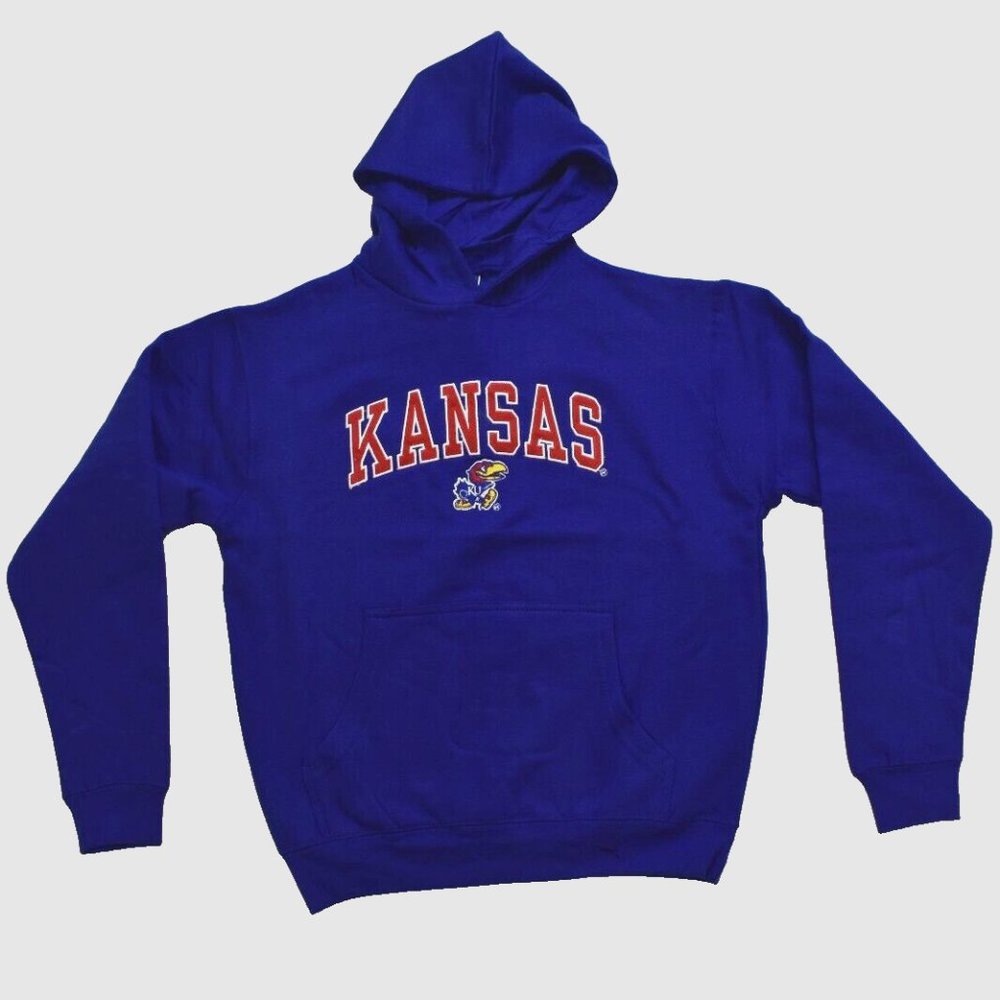 Old Varsity Brand Youth Boys Kansas Jayhawks Embroidered Hoodie New With Tags